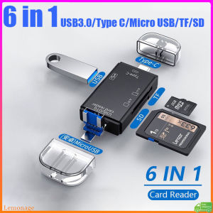 USB 3.0 Card Reader 6 in 1 Micro USB/U Disk/Type C/TF/SD Memory Card All In One Type-C USB SD Card Reader Data Transfer for Phone/Laptop