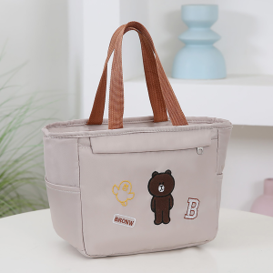 New Large Capacity Canvas Tote Bag Simple Cartoon Commuting Aluminum Foil Insulated Lunch Bag Handheld Bag for Work And Travel