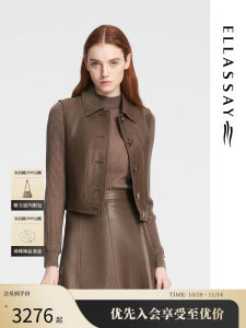 Retro Style ELLASSAY Womens Leather Vest Autumn Winter New Arrival Buttons POLOCollar Short Length Solid Color Sheep Leather