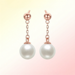 CHJ JEWELLERY | Elegant Pearl Stud Earrings 18K Gold Rose Color Womens Jewelry Classic round Series Fashionable Trendy Jewelry Accessories