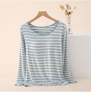 Womens Long Sleeve Striped Sleepwear Set Large Size Modal Home Clothes Outdoor Wearable Autumn Season round Neck Home Comfortable