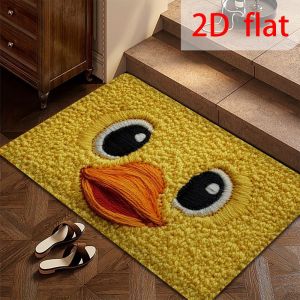 VIKAMA 2D Visual Cute Yellow Duck Floor Mat Cartoon Duck Face Pattern Non Slip Flat Rug Entryway Bedroom Home Decoration