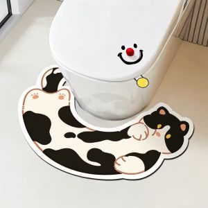VIKAMA Cute Kitten U-Shaped Toilet Mat Cartoon Cat Water-Absorbent Non-Slip Bathroom Rug Bathroom Home Decor