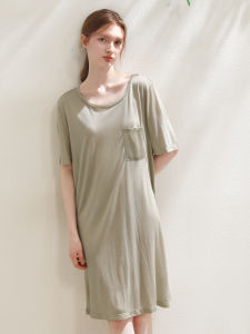 XEXZ | XEXZ Simple Ice Silk T-Shirt Dress Short Sleeve Sleepwear Leisure Home Wear Comfortable Skin-Friendly Summer Dress