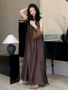 Elegant Lightweight Scarf Collar Dress Dual Wear Slim Fit Maxi Skirt Korean Style Summer New Arrival Soft Material Long Dress