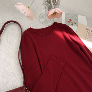 Autumn Winter Soft Comfortable Vintage Cuffed round Neck Long Sleeve Knitted Sweater Women Base Layer Loose Fit Inner Wear