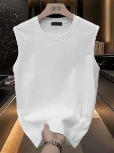 Pure Cotton Mens Summer Basketball Loose Fit round Neck Vest T-Shirt Sport Base Shirt White Breathable Moisture Wicking