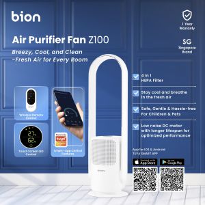 Bion Z100 Air Purifier Fan | Bladeless Fan Hassle-Free For Children & Pets HEPA Filter Remote Control 1 Year Warranty