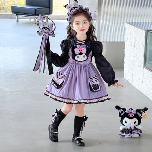H.S.H Kids | Spring Fashionable Childrens Lolita Princess Dress Girls Birthday Kuromi Skirt Breathable Medium Length Dress Cartoon Element