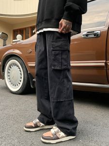 High Street Workwear Pants Men Women Spring Autumn Loose Trendy Belt Straight Leg Casual American Wide Leg Pants