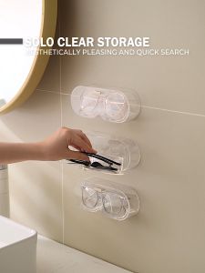 Locaupin Wall Mounted Storage Organizer Transparent Sunglasses Case Portable Display Durable Space Saver Glasses Holder