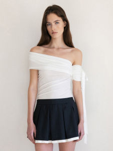 SeeYouLater Minimalist Shoulder Tie Off-Shoulder T-Shirt Slimming Design Casual Versatile Short Sleeve Pure Color Top