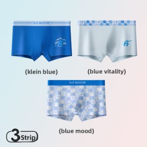 Miiow | Mens Silk Cotton Boxer Shorts Antibacterial Youth Pure Cotton Embroidered Flat Angle Briefs Mid Waist Spring 2025 New Style