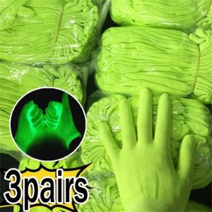 ถุงมือถุงมือสีเขียวเรืองแสงเรืองแสงนีออน3คู่อุปกรณ์ปาร์ตี้นีออนบรรยากาศอุปกรณ์ถุงมือทำงานไนล่อนกันลื่น