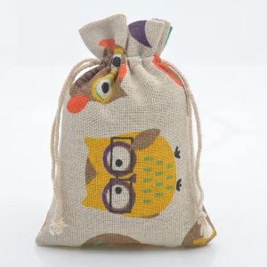 10pc Drawstring Cotton Linen Print Organizer 10x14/13x18cm Women Jewelry Cosmetics Cloth Bag Christmas Gift Bag Party Decoration