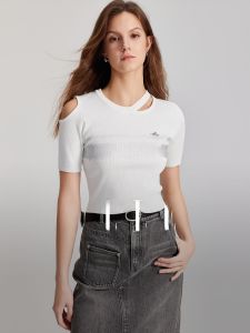 Elle French Design Slim Fit Short Sleeve Knitted Sweater Womens Summer New Style Simple Thin Model Commute Fashion