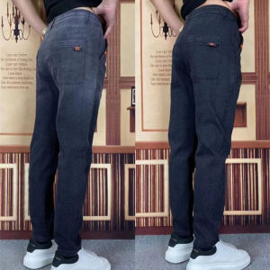 กางเกงยีนส์ทรงตรงชายเอวยางยืดลายดอกไม้ระบายอากาศได้ดี ทรงสลิมฟิต กางเกงยีนส์ทรงตรงลำลองสำหรับฤดูใบไม้ร่วงและฤดูหนาว