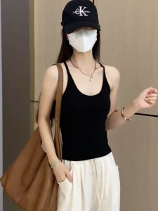 เสื้อกั๊กสายเดี่ยวคอวีทรงสลิมฟิตสำหรับผู้หญิงในฤดูร้อน เสื้อชั้นในแบบมีแผ่นเสริมหน้าอก ดีไซน์หลังสวย เสื้อชั้นในแบบสวมใส่สบาย