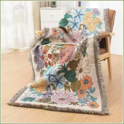 Chăn Ném Sofa Đa Năng Hoa Văn Thêu Retro 150g/m²