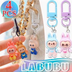 4Pcs Cartoon Labubu Keychain Resin Lovely Monsters Bunny Backpack Hanging Ornaments Charms Anime Sheep Doll Pendants
