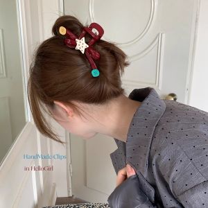 กิ๊บติดผมลายจุดสีบล็อกขนาดใหญ่ ปมผีเสื้อ ครึ่งหัว ทรงหัวใจ สำหรับผมยาวและหนา กิ๊บติดผมแฟชั่น วัสดุขนสัตว์