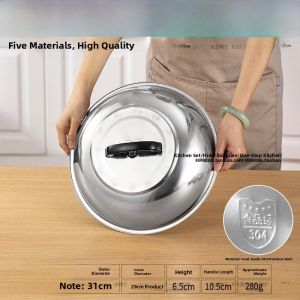 304 Stainless Steel Wok Lid Traditional round Design High Arch Shape Cooking Pot Cover for Stir-Fry Iron Wok with Handle
