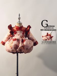 Girls Cheongsam Dress Long Sleeve Birthday Year Old Baby Chinese Style Autumn Winter Floral Print Traditional Ethnicity Clothing