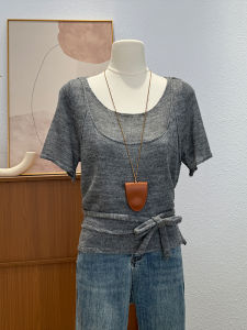 Korean Style Loose Fit Short Sleeve Knitted T-Shirt Womens Summer Thin Fashion Waist Cinched Belted Top Unique Exquisite Upper Apparel