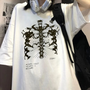 Y2k Harajuku Skeleton Print T-shirts for Cotton Hip Hop Streetwear Women Men T Shirt Summer Ladies Goth Clothes Short Sleeve Tee