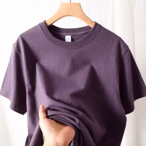 Taro Purple Heavy Weight G Pure Cotton T-Shirt Short Sleeve Loose Summer Pure Color American Base Shirt Men and Women Tops Thick