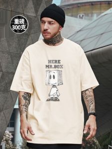 American Style Heavyweight 300G Short Sleeve Mens T-Shirt Summer Pure Cotton Loose Fit Casual Large Size Base Layer Top