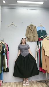 Set áo váy bigsize nữ áo thun tay ngắn cổ tròn vạt nhọn chéo váy lưng chun co giãn tà xòe công chúa chất mịn mềm - SET77