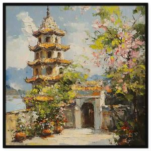 Tranh phong cảnh vẽ chùa phật giáo. Tranh treo tường dán tường sơn dầucanvastrang trí.CGI-2033