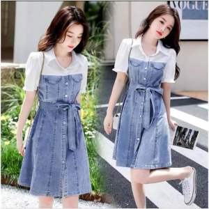 DRESS JEANS WANITA KOMBINASI KATUN