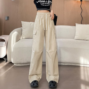 YAMIANNV | American Style High Waist Wide Leg Casual Straight Grey Sports Pants Womens Spring Autumn Work Trousers New 2024 Parachute Pants