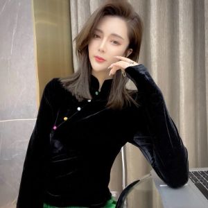 European Goods Gold Velvet Stand Collar Long Sleeves Inner Wear Bottoming Shirt Ins Womens Autumn New Arrival Western Style Slim Fit Versatile Solid Color Top