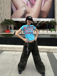 American Retro Street Short Sleeve T-Shirt Women Summer Slimming Sweet And Spicy Girl Shoulder Length Print Top Trendy Brand