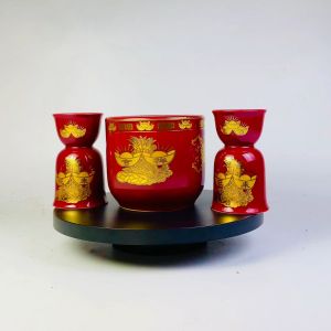 YMS Golden Stamping Incense Burner Holder 黄金万两招财香炉 朱紅香爐 (烫金 陶瓷) 拜神香炉 地主公香炉 朱红香炉 祖先香炉 拿督公香炉 神料 拜神用品