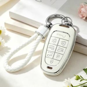 Silver Edge TPU Car Key Cover Keyless Case for Hyundai Palisade 2023 Tucson Santa Fe Atos Solaris Prime Nexo Sonata Staria Ioniq