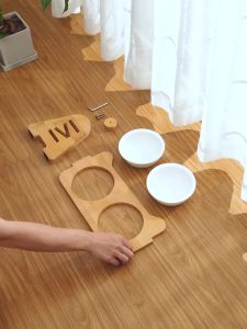 MeowLo Bamboo Pet Bowl Cat Bowl Bamboo Stand Ceramic Bowl Food Feeder Water Feeder Cat Dish Bowl Feeding Bowl