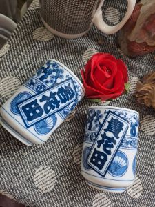 Cặp ly trà lam tùng trúc mai Gốm sứ nhật St