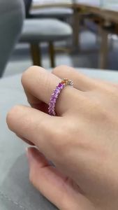 Pretty Beauty 925 Sterling Silver Rainbow Sapphire Eternity Ring for Women 2.5mm Multicolor Gemstone Wedding Band Fine Jewelry