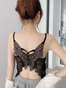 [-80.00kg] Butterfly Lace Beautiful Back Small Sling Vest Female Outwear Base Tops Tube Top Summer Thin Fashion Sense