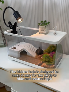 Turtle Aquarium Tank Turtle Tank Turtle Habitat Turtle Terrarium Starter Kit with Basking Platform UV Light