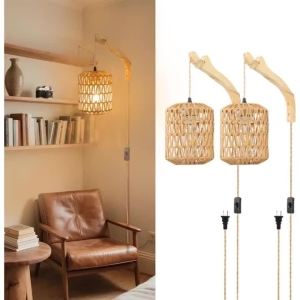 Đèn Treo Tường LED JOYINLED E27 Bằng Dây Thừng Gai Dầu Chao Đèn Dệt Thủ Công Thân Đèn Bằng Kim Loại Phong Cách Nhà Nông Dùng Cho Phòng Ngủ