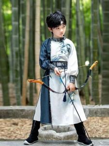 Boys Hanfu round Neck Outfit Childrens Ancient Costume Song Dynasty Hero Fashion Show Performance Clothing Arch Performance