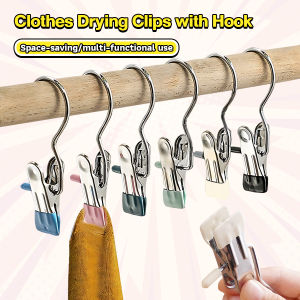 Vacaka Windproof with Hook Clothes Drying Clips Clothes Drying Hanger Stainless Steel Anti-slip Clip 5pcs