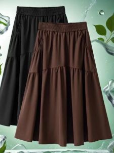 Ice Sensation Comfortable Half Skirt Summer Thin Versatile plus Size High Waist Slimming Casual Full A-Line Midi Skirt