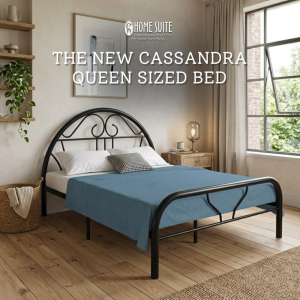 Home Suite The New Cassandra 60×75 Queen Bed with 2-Inches BI Tubing Arched Headboard Patented RG Connector Rust-Resistant Powder-Coated Frame Knockdown Split Deck & BS EN 1725 Safety Standard Approved