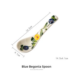 Small Ceramic Soup Spoon Retro Rice Spoon Personal Dining Utensils Soup Ceramic Spoon Dishwasher Safe Wooden Handle